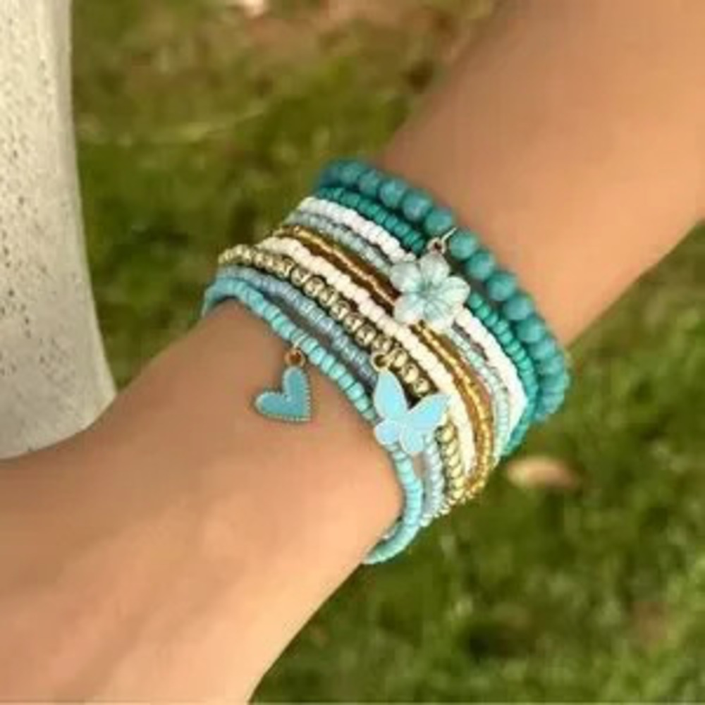 Turquoise Beaded Bracelet Set with Charms
